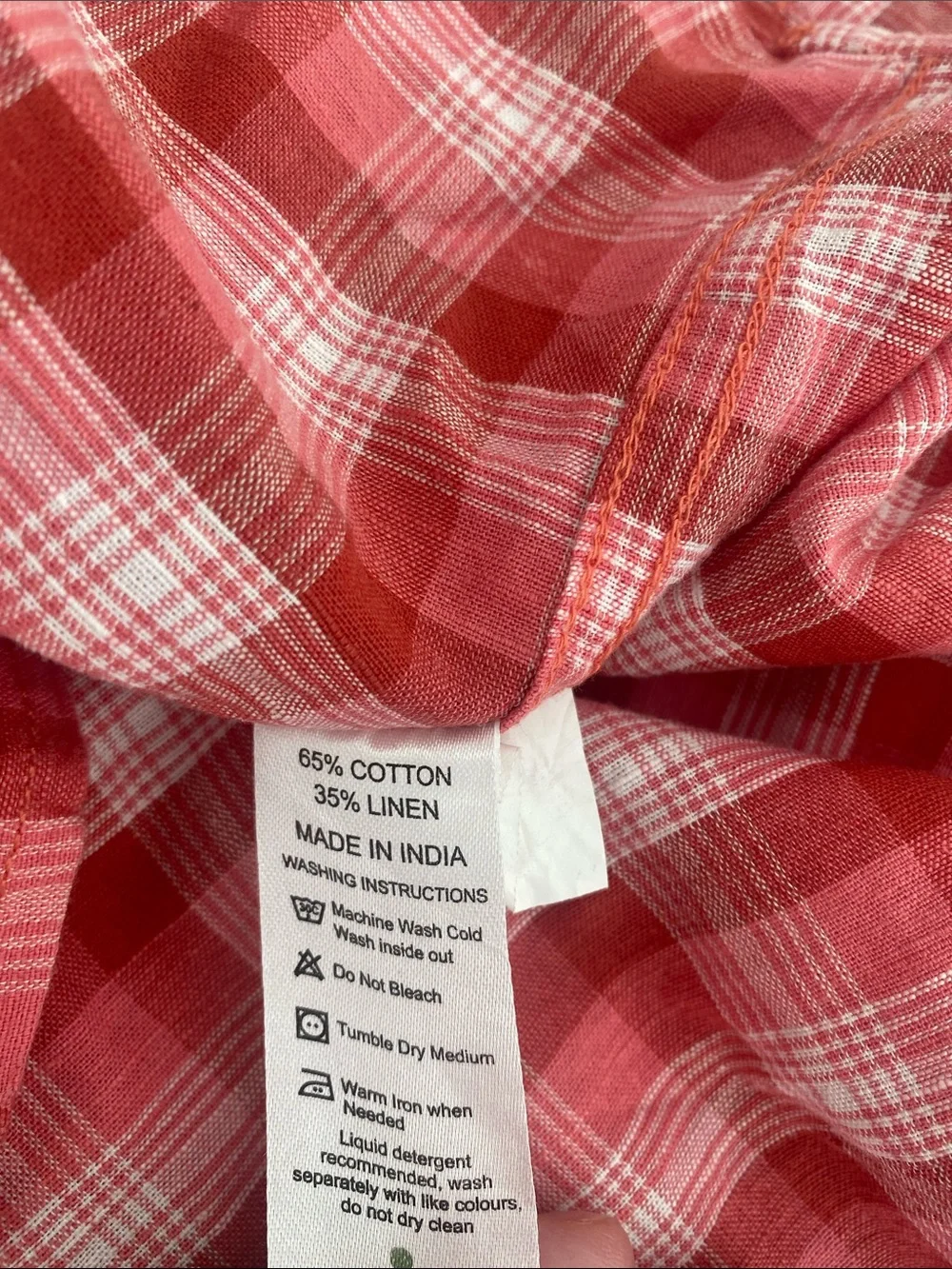 Mast & Harbour Linen Blend Pink White Plaid Madras L/S Button Up Shirt Sz LARGE